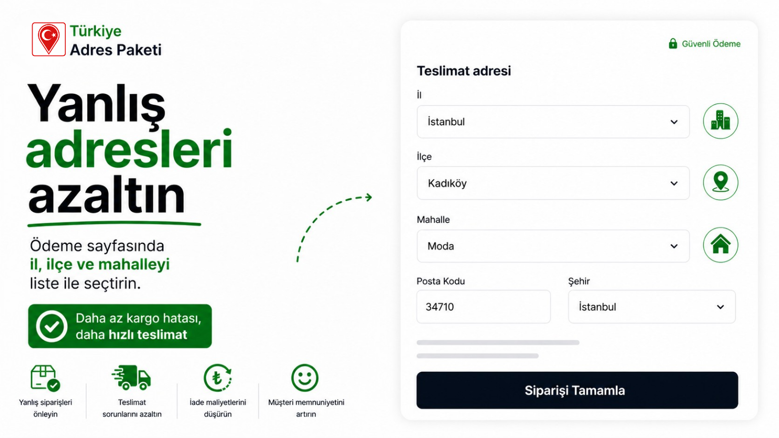 Checkout'ta il ve ilçe dropdown seçimi